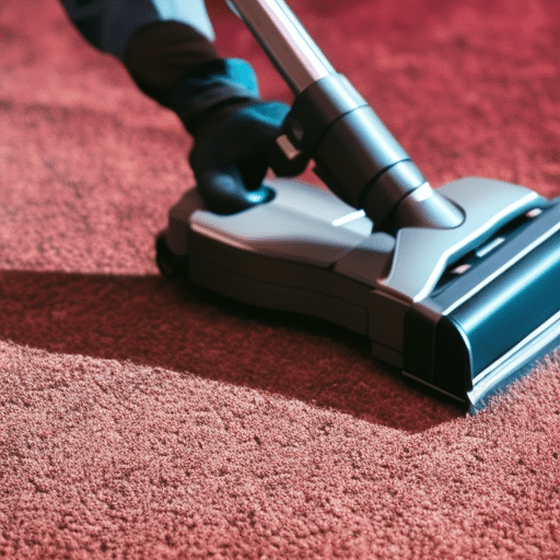An image showcasing a close-up shot of a carpet being thoroughly vacuumed, with fine dust particles and allergens being lifted off the surface