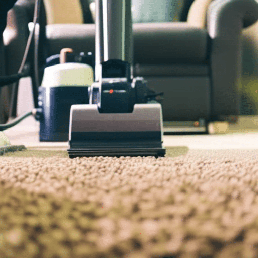 An image showcasing a professional carpet cleaner using a specialized dry cleaning machine