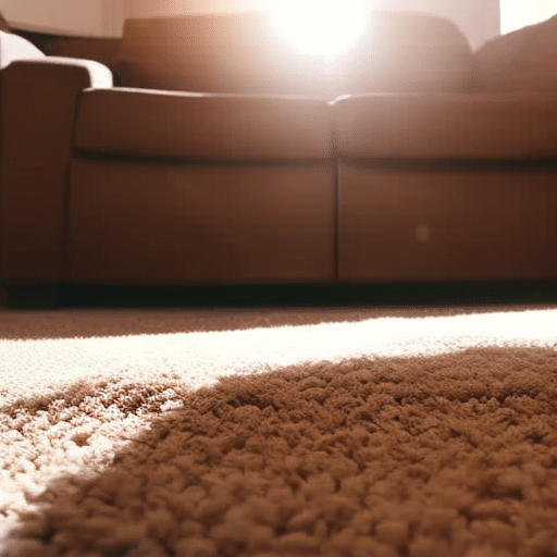 An image showcasing a serene living room with sunlight streaming through clean, fresh-smelling carpets