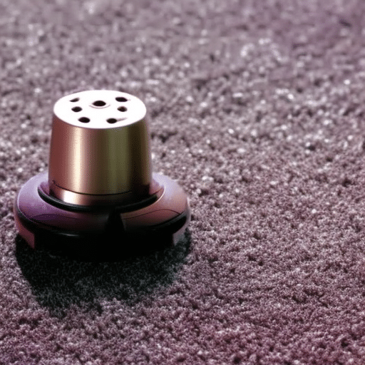 An image showcasing a close-up of a vacuum cleaner nozzle extracting microscopic dust mites from a plush residential carpet, highlighting the importance of regular carpet cleaning to reduce dust mite infestation