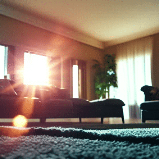 An image showcasing a pristine living room with sunlight streaming through clean windows, capturing a fresh scent in the air