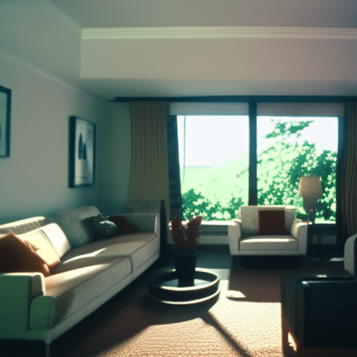 An image showcasing a serene living room with freshly cleaned carpets