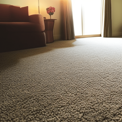 An image showcasing a beautifully clean, plush carpet that exudes a fresh scent while bathed in natural sunlight