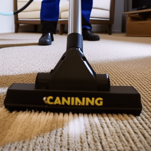An image showcasing a professional carpet cleaning service in action, with a technician using specialized equipment to deep clean and remove dirt, stains, and allergens from a carpet, highlighting the importance of regular maintenance for prolonging its lifespan