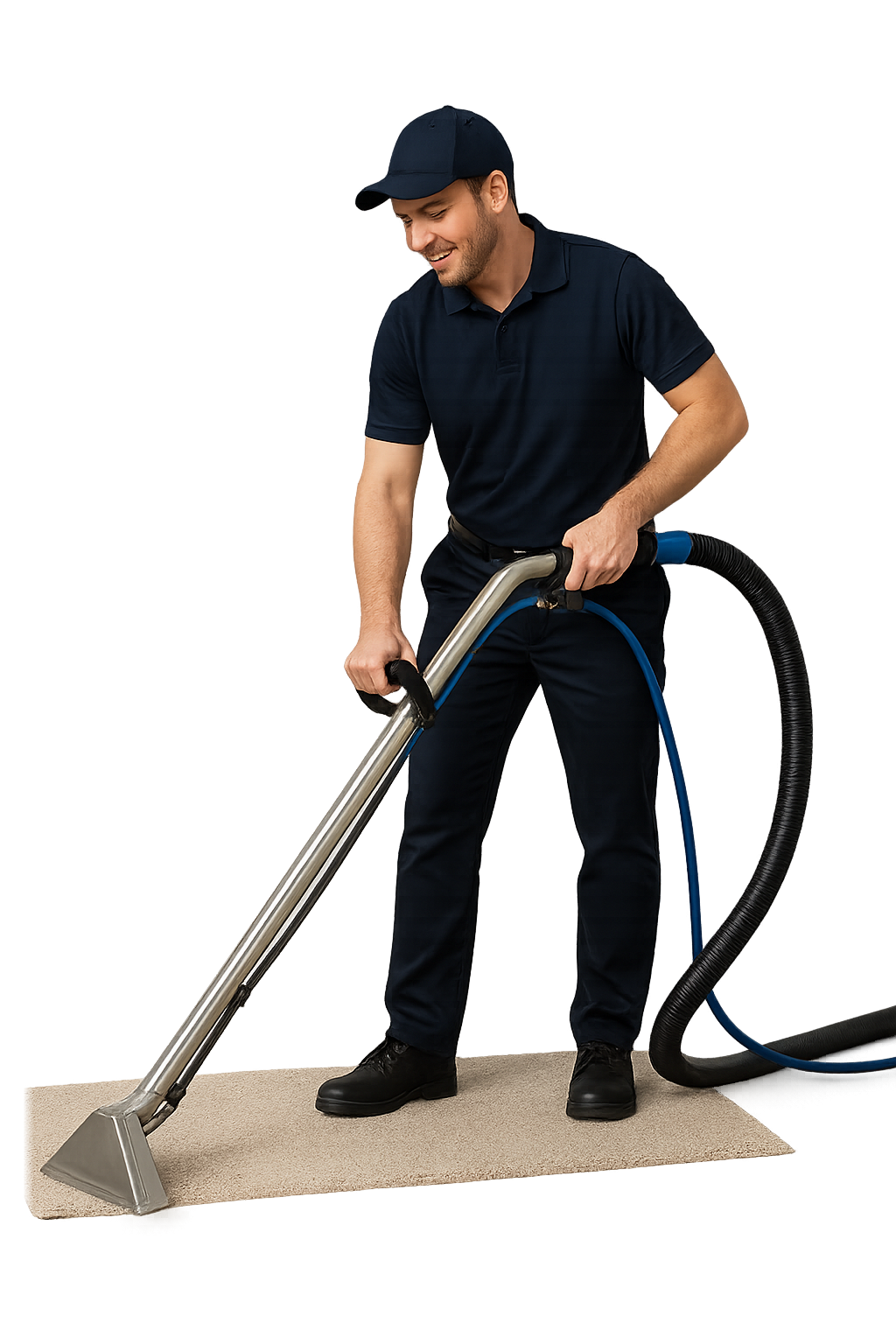 Illustrative Hydra Clean technician with carpet extraction wand