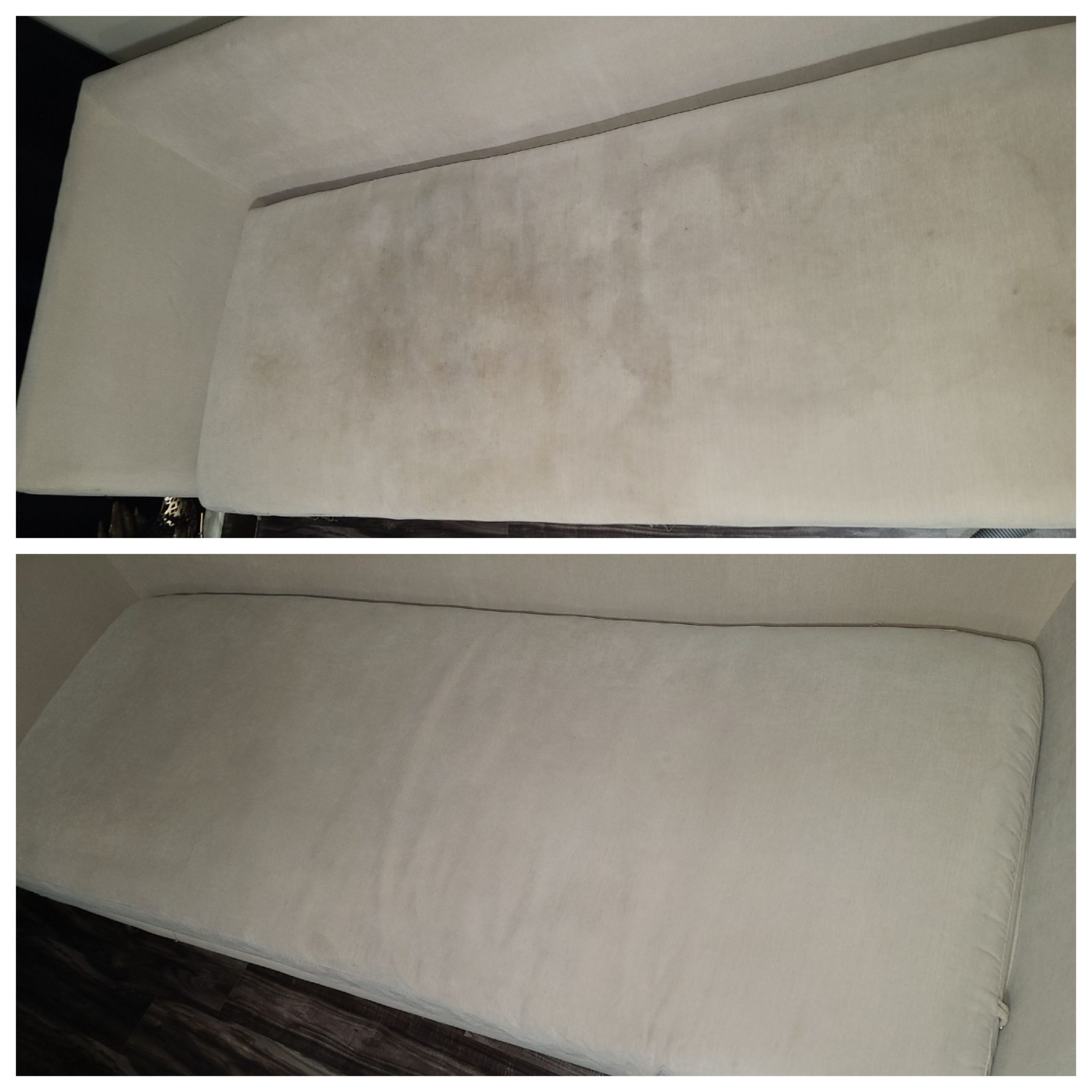 Chaise cushion before and after upholstery cleaning - Hydra Clean Hattiesburg