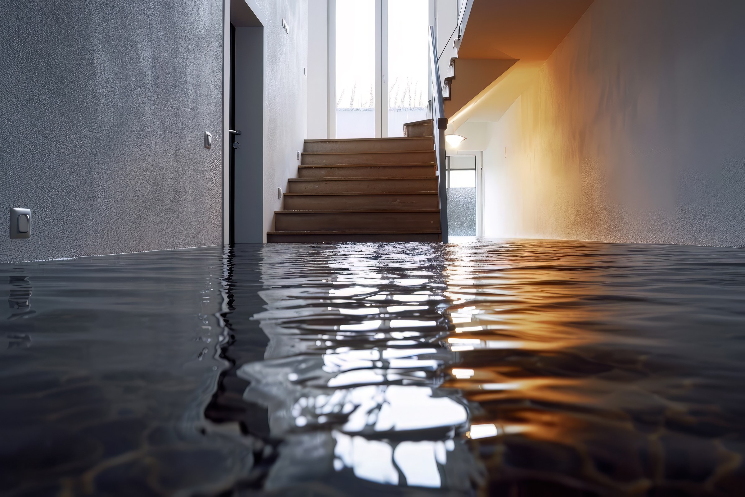 Standing water inside a residence after water damage